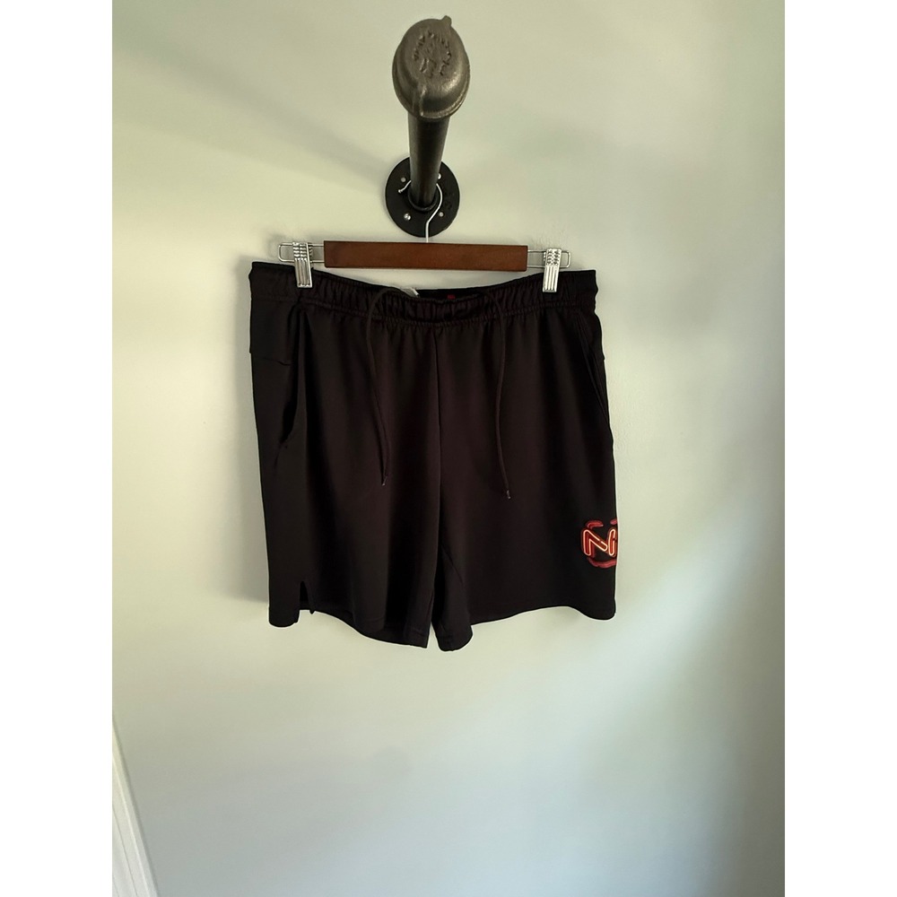 Nike Dri-FIT Mens Black Athletic Shorts Red Neon Graphic Training Gym Size Large